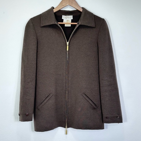 Escada Chocolate Brown Wool Cashmere Zippered Jacket Women's German Size 36 US S - Picture 1 of 9